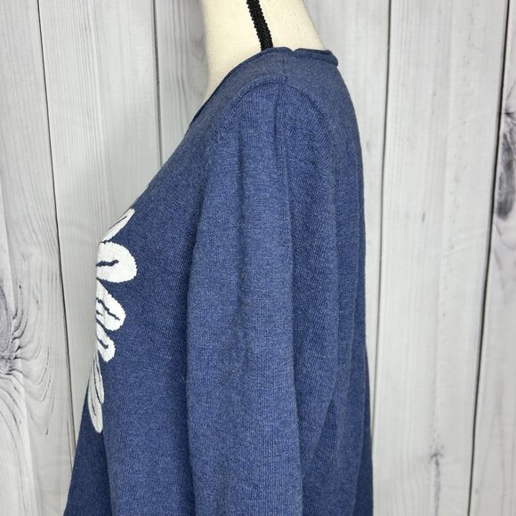 Coldwater Creek Daisy Sweater Sz L Embroidered Daisy Flower Minimalist Blue - Picture 6 of 9